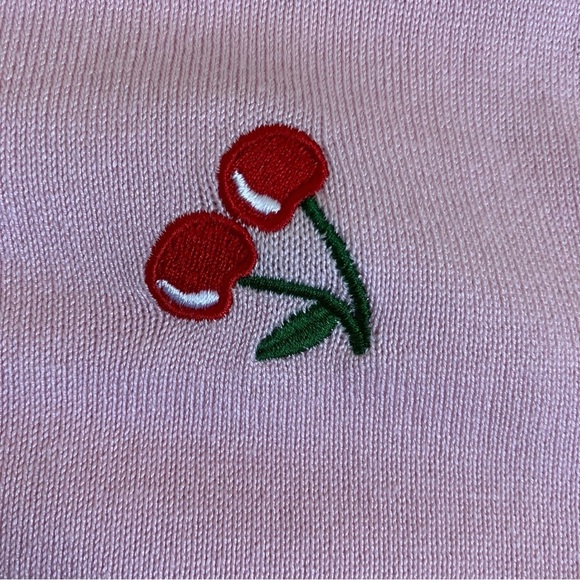 Curlbiuty Light Pink Cardigan with Embroidered Cherries Buttons Down Size 1X - Picture 11 of 15